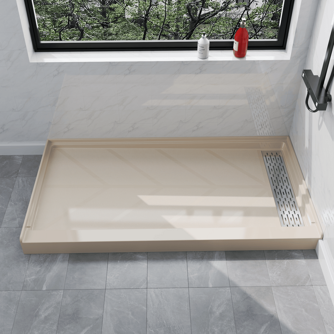 60'' x 32'' Aclove Shower Base with Stainless Steel Linear Drain Cover, Glossy and non-Slip surface
