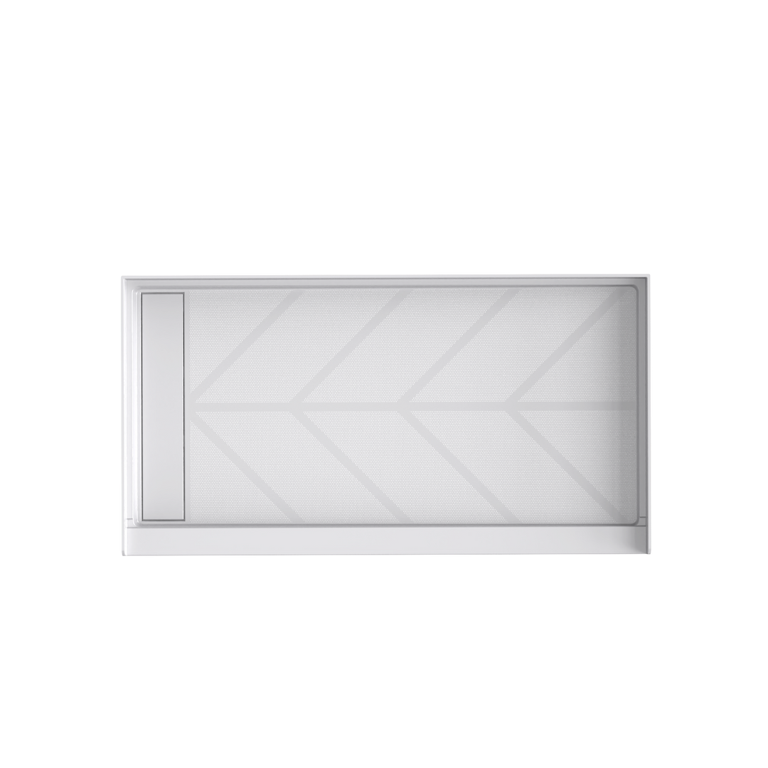 60'' x 32'' Aclove Shower Base with Solid Composite Linear Drain Cover, Glossy and non-Slip surface