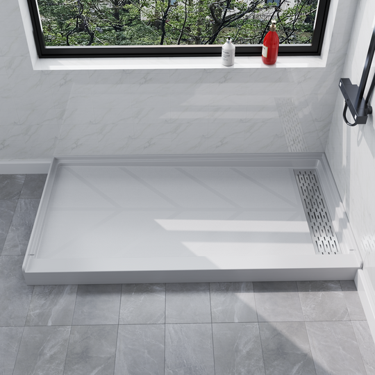 60'' x 32'' Aclove Shower Base with Stainless Steel Linear Drain Cover, Glossy and non-Slip surface