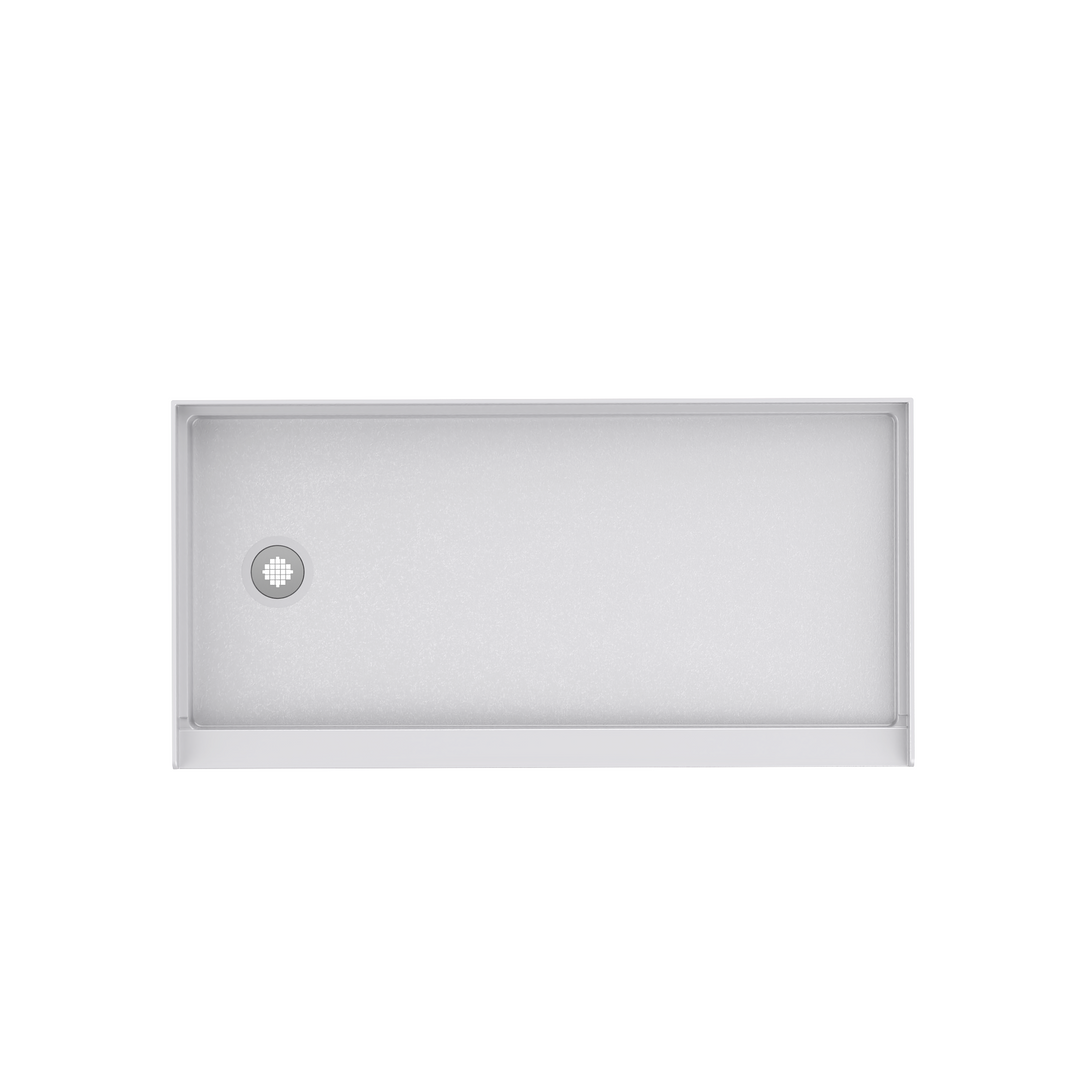 Top view of 60" x 30" SMC Shower Base with left drain, Glossy White Surface in white background#color_white