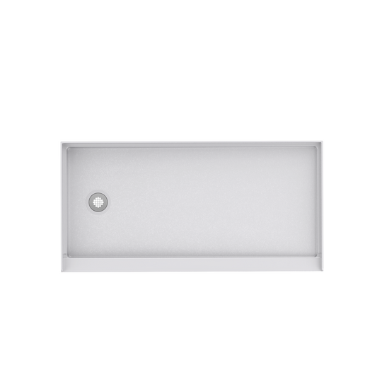 Top view of 60" x 30" SMC Shower Base with left drain, Glossy White Surface in white background#color_white