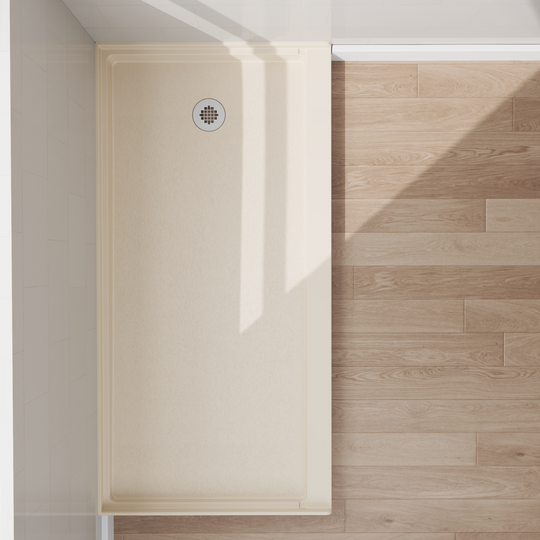 Top view of 60" x 30" SMC Shower Base with right , Glossy, Beige Surface in modern bathroom#color_beige