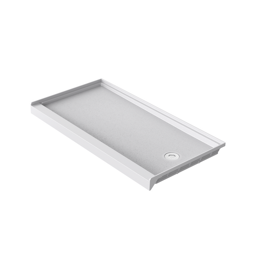 Angled view of 60" x 30" SMC Shower Base with right , Glossy, White Surface in white background#color_white