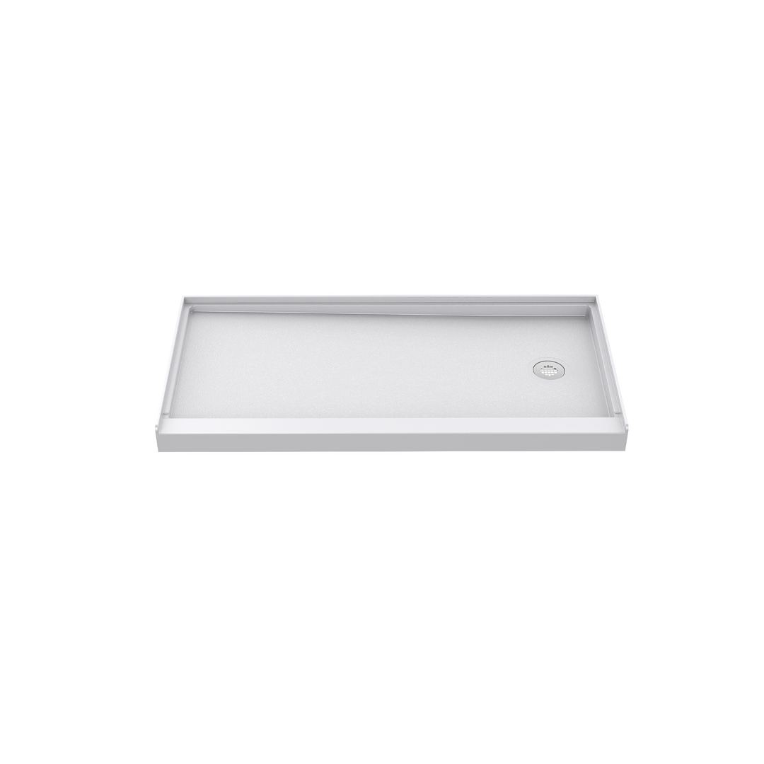 Side view of 60" x 30" SMC Shower Base with right , Glossy, White Surface in white background#color_white