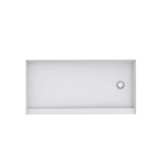 Top view of 60" x 30" SMC Shower Base with right , Glossy, White Surface in white background#color_white