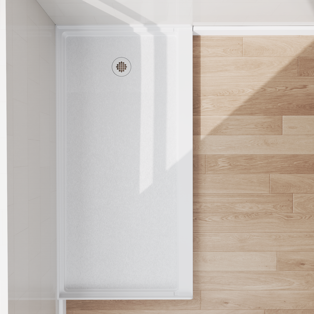 Top view of 60" x 30" SMC Shower Base with right , Glossy, White Surface in modern bathroom#color_white