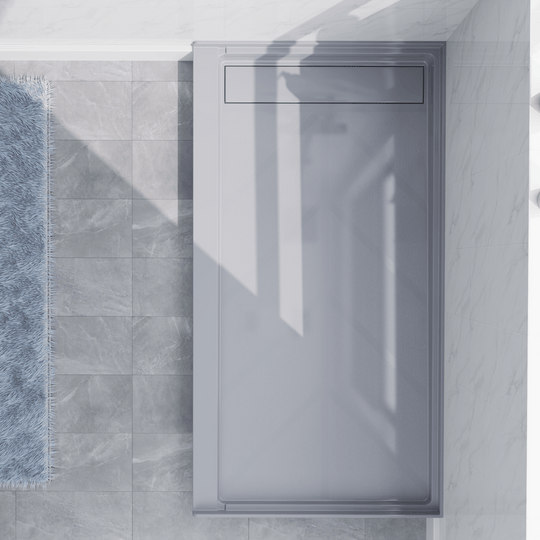 Top view of 60''x32'' Gray SMC shower base with left linear drain and glossy finish#color_gray#drain_left