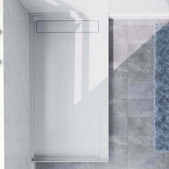 60'' x 32'' white SMC shower base with right linear drain and gloss finish, top view#color_white#drain_right